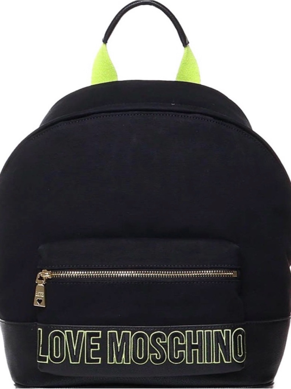 Love Moschino Black Backpack with Neon Yellow Accents and Gold Hardware